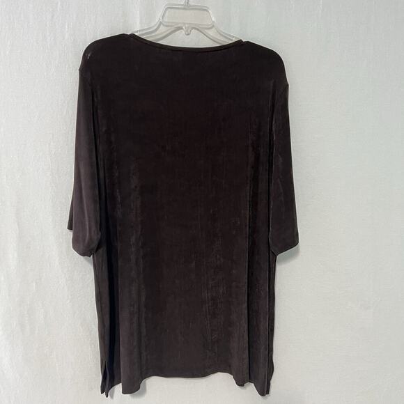 Chicos Travelers Womens Gold Ring Tunic Top Size 4 US 20/22 Brown Slinky Stretch - Picture 6 of 10